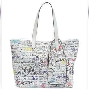 DKNY Womens Ashlee White Grafitti Tote Bag Purse